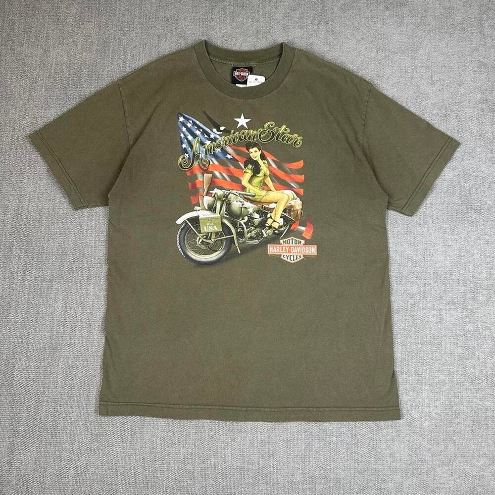 Harley Davidson Pin up biker girl Flames T-shirt